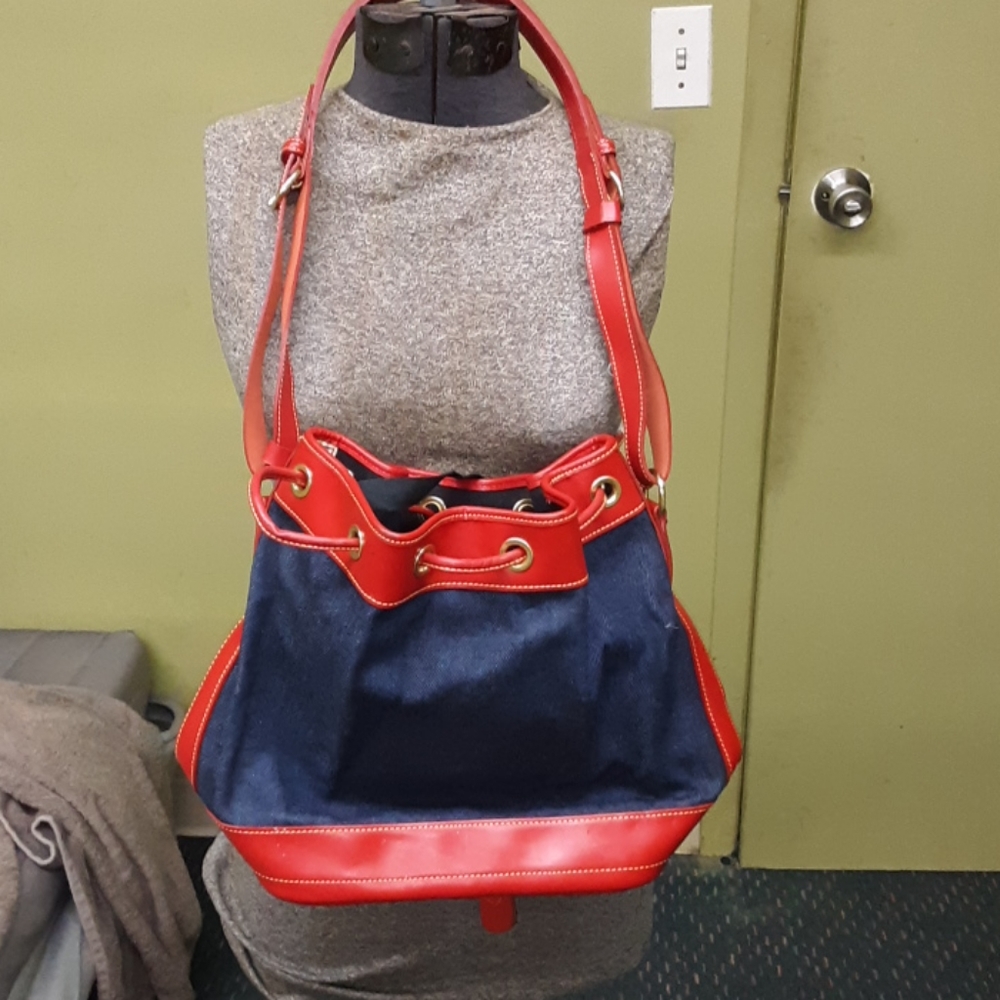 Vintage dooney and burke bag denim and red black